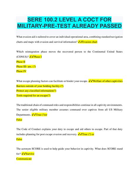 SERE 100.2 Level A Pretest 